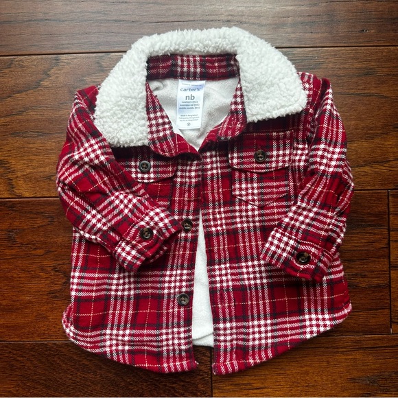 🍂Red Plaid Baby Jacket with Sherpa Collar - Picture 2 of 3